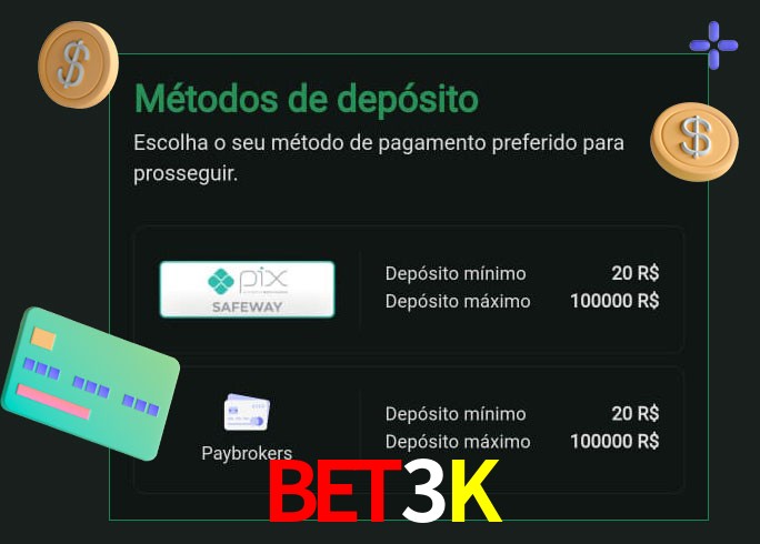 O cassino BET3K oferece uma grande variedade de métodos de pagamento